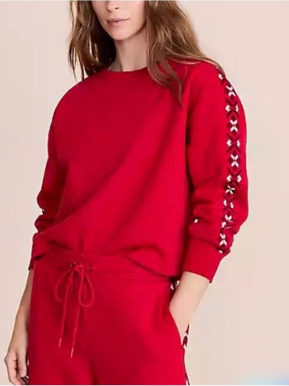 Lou & Grey Red Fair Isle Elite Fleece Dorman in Tango Red Crew Sweatshirt Size S
